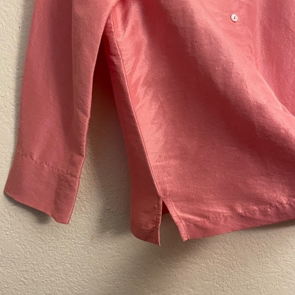 EILEEN FISHER Petite Women's Textured Crinkle 100% Silk 3/4 Sleeve Button Top PP - Picture 7 of 13